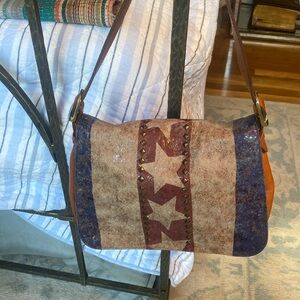 Isabella Fiore Y2K American Flag Shoulder Bag Purse Studded Leather Stars